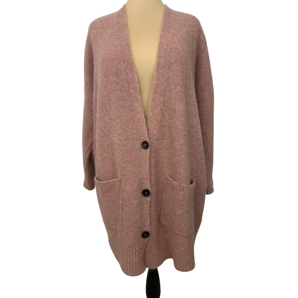 EILEEN FISHER Womens Long Duster Cardigan Sweater M Mohair Wool Pink Oversized